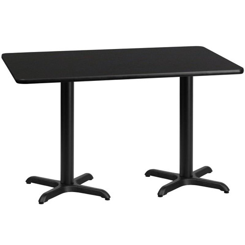 Flash Furniture XU-BLKTB-3060-T2222-GG 60"W x 30"D x 31-1/8"H Melamine Core Cast Iron Columns With Black Powder Coated Finish Rectangular Dining Height Table