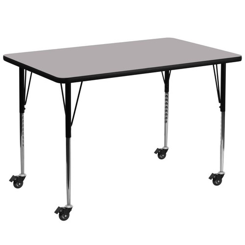 Flash Furniture XU-A3672-REC-GY-T-A-CAS-GG 72" W x 36" D x 22.25" - 30.4" Adjustable Height Rectangular Gray Activity Table
