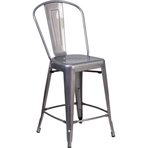 Flash Furniture XU-DG-TP001B-24-GG 24-1/2"H Silver With Clear Coat Finish Galvanized Steel With Vertical Slat Back Bar Stool