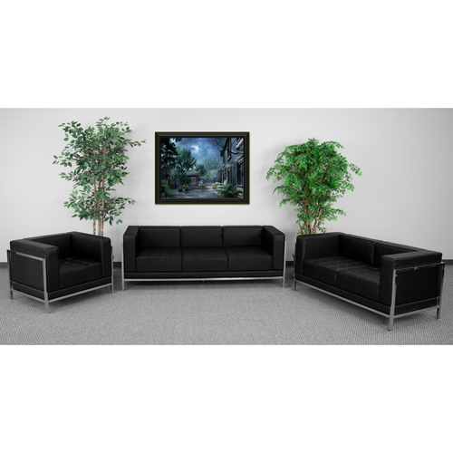 Flash Furniture ZB-IMAG-SET1-GG Black LeatherSoft With Integrated Stainless Steel Legs Modular Hercules Imagination Series Sofa Set