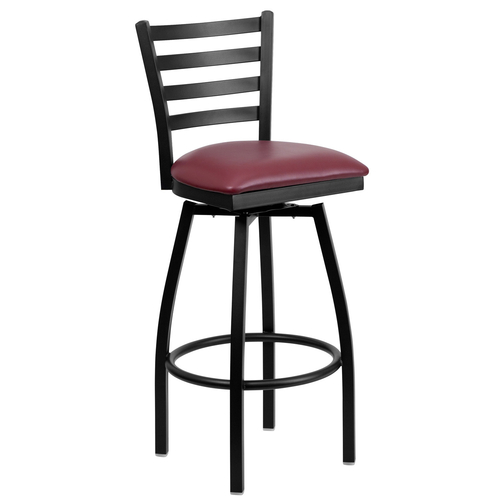 Flash Furniture XU-6F8B-LADSWVL-BURV-GG Burgundy Vinyl Padded Swivel Seat with Metal Ladder Back Hercules Series Bar Stool