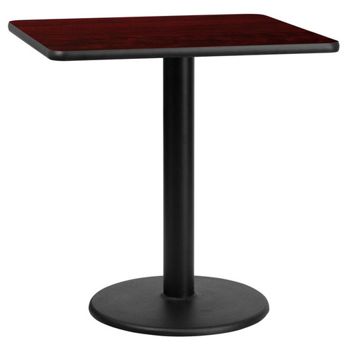 Flash Furniture XU-MAHTB-3030-TR18-GG 30"W x 30"D x 31-1/8"H Melamine Core With Mahogany Laminate Finish Cast Iron Column With Black Powder Coated Finish Square Dining Height Table