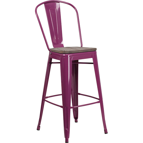 Flash Furniture ET-3534-30-PUR-WD-GG 46" H Purple Galvanized Steel Curved Back With Vertical Slat Bar Stool