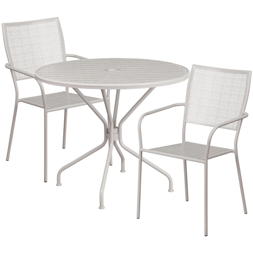 Flash Furniture CO-35RD-02CHR2-SIL-GG 28" H Coral Steel Round Patio Table Set with 2 Chairs