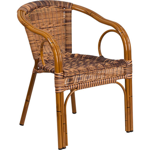 Flash Furniture SDA-AD632009D-1-GG Red Bamboo Burning Brown Rattan Seat and Curved Back Cadiz Series Patio Stacking Armchair