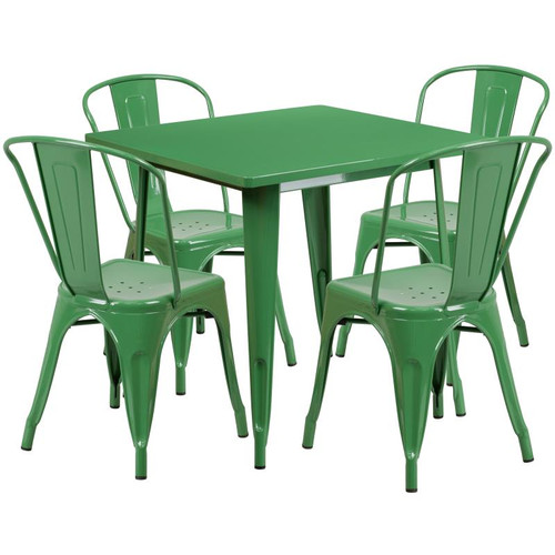 Flash Furniture ET-CT002-4-30-GN-GG Green Steel Square Table Set with 4 Chairs