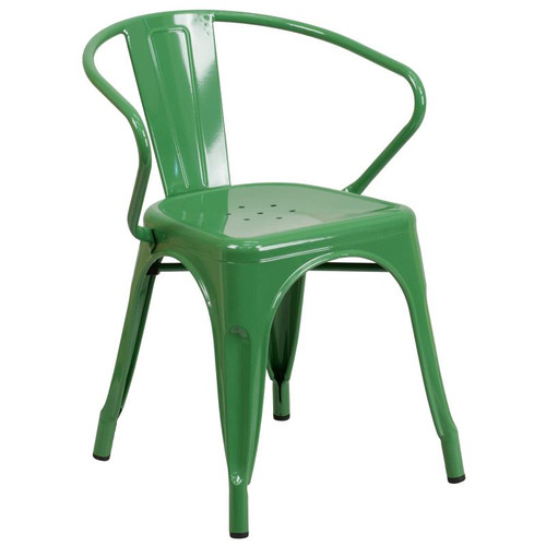 Flash Furniture CH-31270-GN-GG Green Galvanized Steel with Arms Vertical Slat Back and Drain Hole Seat Armchair