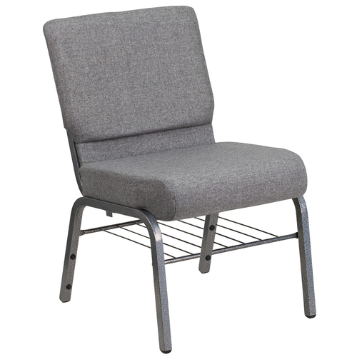 Flash Furniture XU-CH0221-GY-SV-BAS-GG Gray 21" Width Steel Book Rack Silver Vein Frame Hercules Series Extra Wide Stacking Church Chair