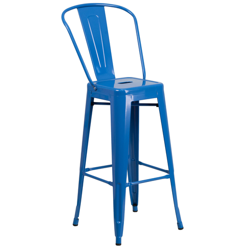Flash Furniture CH-31320-30GB-BL-GG Blue Galvanized Steel Drain Hole In Seat Bar Stool