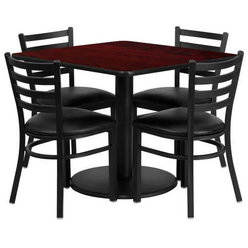 Flash Furniture RSRB1014-GG 36" Dia. x 30" H Mahogany Laminate Finish Square Table Set with 4 Metal Ladder Back Metal Ladder Back Chairs