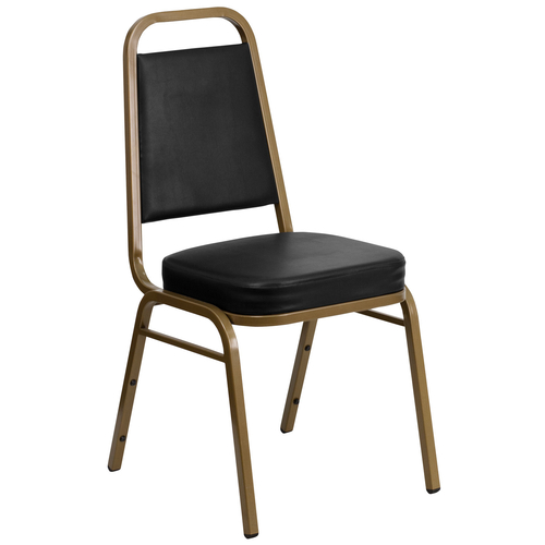 Flash Furniture FD-BHF-1-ALLGOLD-BK-GG Black Vinyl Upholstered Trapezoidal Back Panel Gold Powder Coated Frame Finish Hercules Series Stacking Banquet Chair