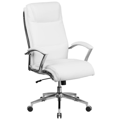 Flash Furniture GO-2192-WH-GG White Bonded Leather Padded Arms High Back Design Executive Swivel Office Chair