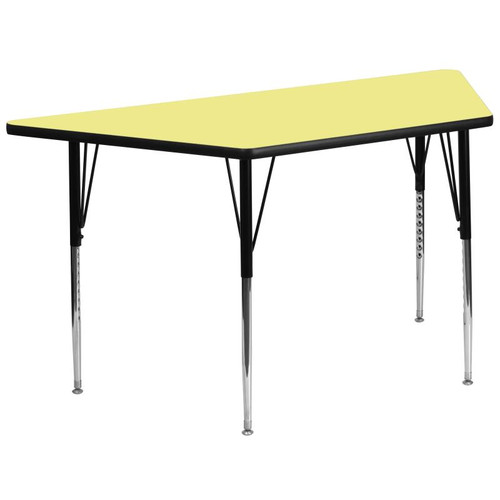 Flash Furniture XU-A3060-TRAP-YEL-T-A-GG 57.5" W x 26.25" D x 21.12" - 30.12" Adjustable Height Trapezoid Yellow Activity Table