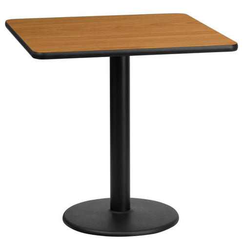 Flash Furniture XU-NATTB-2424-TR18-GG 24"W x 24"D x 31-1/8"H Melamine Core With Natural Laminate Finish Cast Iron Column With Black Powder Coated Finish Square Dining Height Table