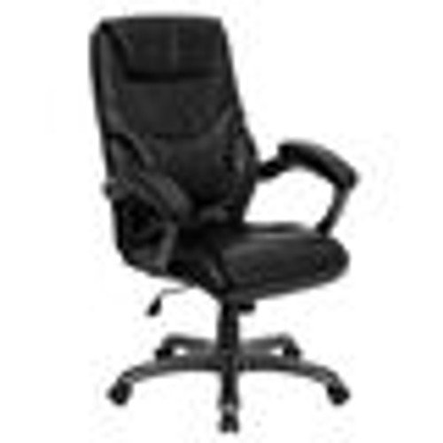 Flash Furniture GO-724H-BK-LEA-GG Black Bonded Leather Padded Arms High Back Design Overstuffed Executive Swivel Office Chair