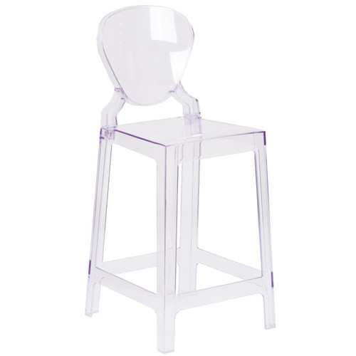 Flash Furniture OW-TEARBACK-24-GG Transparent Crystal Molded Polycarbonate Tear Back Ghost Counter Stool