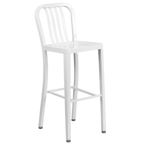 Flash Furniture CH-61200-30-WH-GG White Galvanized Steel Vertical Slat Back Bar Stool