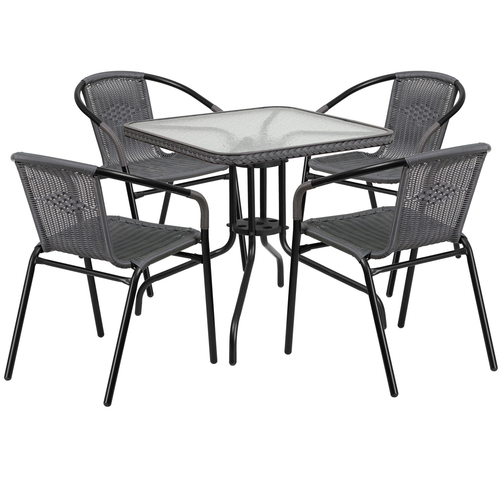 Flash Furniture TLH-073SQ-037GY4-GG Gray Steel Square Table Set with 4 Chairs