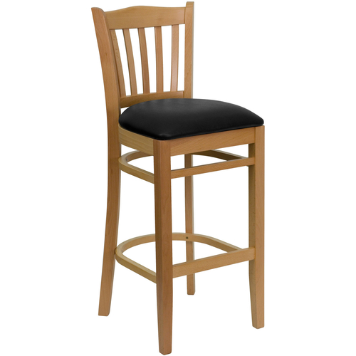 Flash Furniture XU-DGW0008BARVRT-NAT-BLKV-GG Black Vinyl Seat With Slat Back Natural Finish Beechwood Frame Hercules Series Restaurant Bar Stool