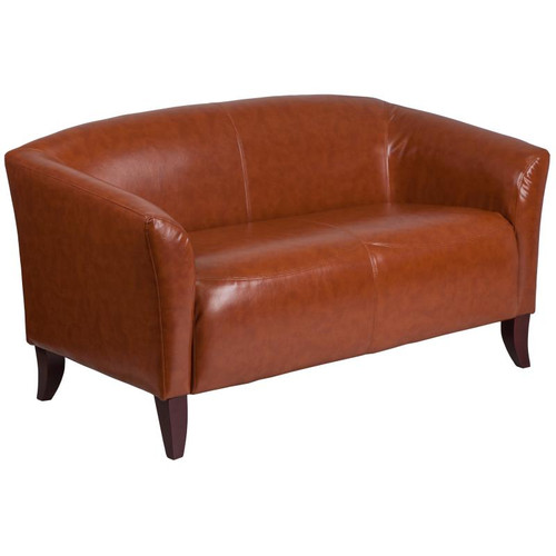 Flash Furniture 111-2-CG-GG Cognac LeatherSoft with Cherry Stained Wood Feet Hercules Imperial Series Reception Loveseat