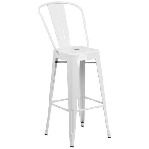 Flash Furniture CH-31320-30GB-WH-GG White Galvanized Steel With Drain Hole In Seat Bar Stool