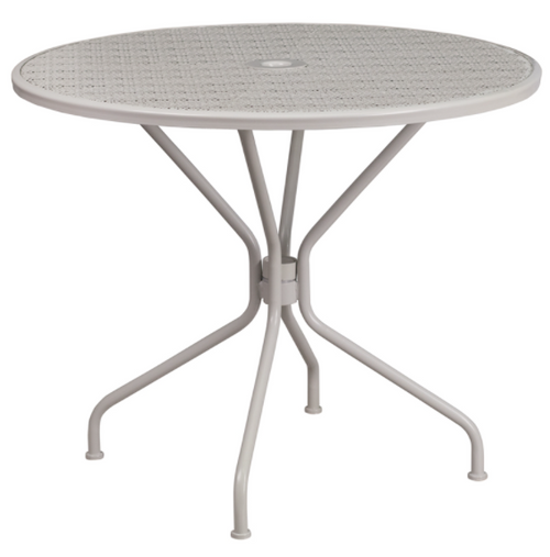 Flash Furniture CO-7-SIL-GG Light Gray Rain Flower Design Top Steel Powder Coat Finish Round With Umbrella Hole Patio Table
