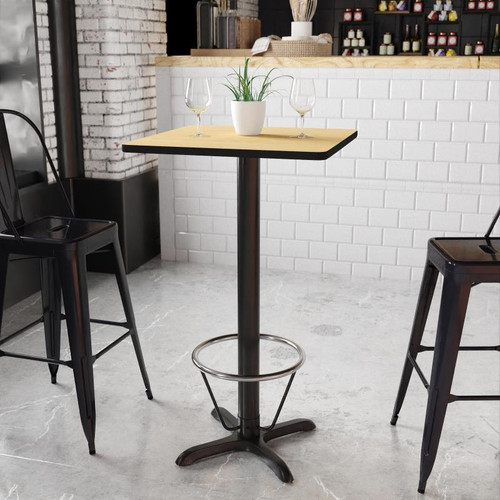 Flash Furniture XU-NATTB-2424-T2222B-3CFR-GG Natural Laminate Square Plastic Top PVC T-Mold Edge Table
