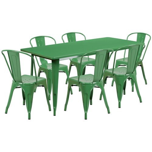 Flash Furniture ET-CT005-6-30-GN-GG Green Steel Rectangular Table Set with 6 Chairs