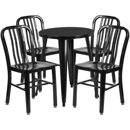 Flash Furniture CH-51080TH-4-18VRT-BK-GG 24" Dia. x 29" H Black Metal Round Table and 4 Chair Set