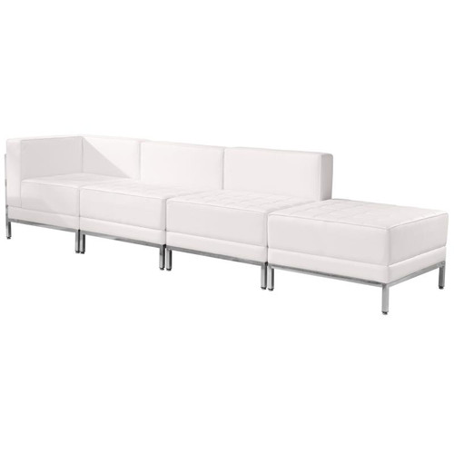 Flash Furniture ZB-IMAG-SET9-WH-GG White LeatherSoft With Integrated Stainless Steel Legs Modular Hercules Imagination Series Chair And Ottoman Set