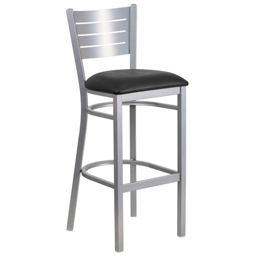 Flash Furniture XU-DG-60402-BAR-BLKV-GG Black Vinyl Steel With Slat Back Silver Powder Coated Frame Hercules Series Restaurant Bar Stool