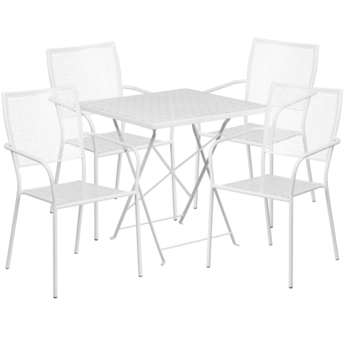 Flash Furniture CO-28SQF-02CHR4-WH-GG 28" W x 28" D x 28.25" H White Steel Square Patio Table Set with 4 Chairs