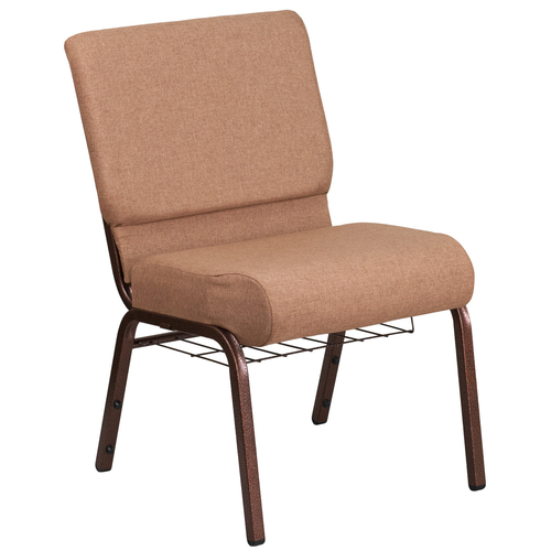 Flash Furniture FD-CH0221-4-CV-BN-BAS-GG Caramel 21.25" Width Steel Book Rack with Communion Cup Holder Copper Vein Frame Hercules Series Extra Wide Stacking Church Chair