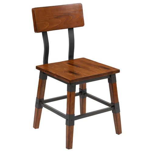 Flash Furniture 2-XU-DG-W0236-GG Rustic Walnut Finish Beechwood Frame Wood Back and Seat Dining Chair