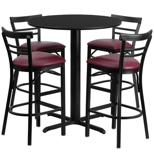 Flash Furniture HDBF1037-GG 24" Dia. x 42" H Black Laminate Finish Round Table Set with 4 Metal Ladder Back Bar Stools