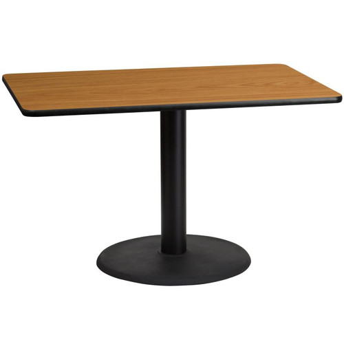 Flash Furniture XU-NATTB-3048-TR24-GG 48"W x 30"D x 31-1/8"H Melamine Core With Natural Laminate Finish Cast Iron Column With Black Powder Coated Finish Rectangular Dining Height Table