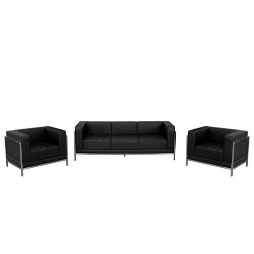 Flash Furniture ZB-IMAG-SET3-GG Black LeatherSoft With Integrated Stainless Steel Legs Modular Hercules Imagination Series Sofa And Chair Set