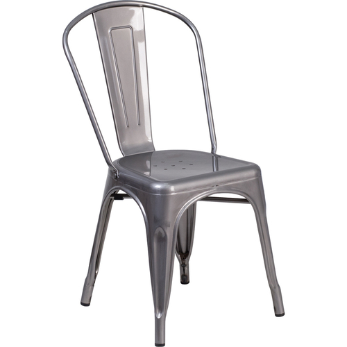 Flash Furniture XU-DG-TP001-GG Silver Distressed Metal Curved Back with Vertical Slat Stacking Side Chair