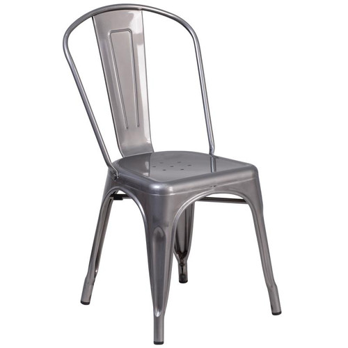 Flash Furniture XU-DG-TP001-GG Silver Distressed Metal Curved Back with Vertical Slat Stacking Side Chair