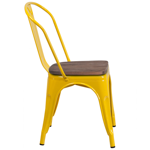 Flash Furniture CH-31230-YL-WD-GG Yellow Metal Curved Back with Vertical Slat Textured Wood Seat Stacking Side Chair