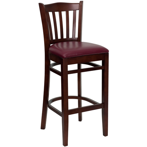 Flash Furniture XU-DGW0008BARVRT-MAH-BURV-GG Burgundy Vinyl Seat With Slat Back Mahogany Finish Beechwood Frame Hercules Series Restaurant Bar Stool