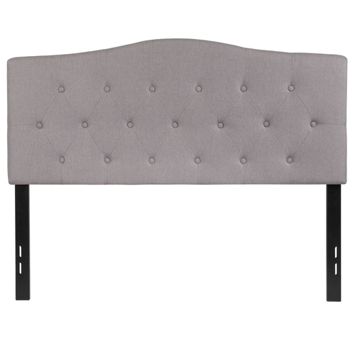 Flash Furniture HG-HB1708-F-LG-GG Light Gray Full Size Contemporary Style Black Metal Stands with Adjustable Bed Rail Slots Fabric Cambridge Headboard