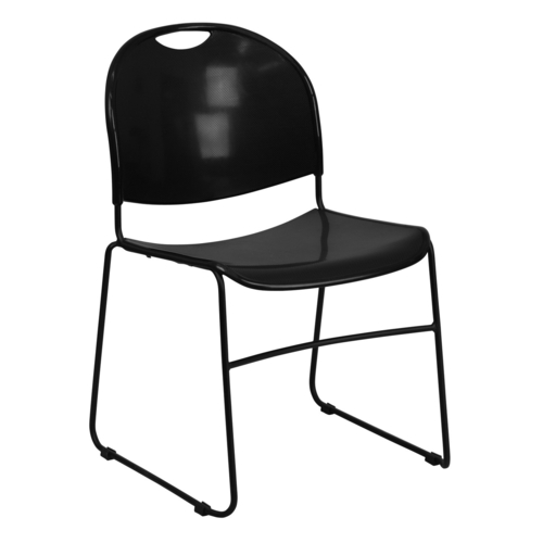 Flash Furniture RUT-188-BK-GG Black Plastic Textured Seat Hercules Series Ultra Compact Stacking Chair