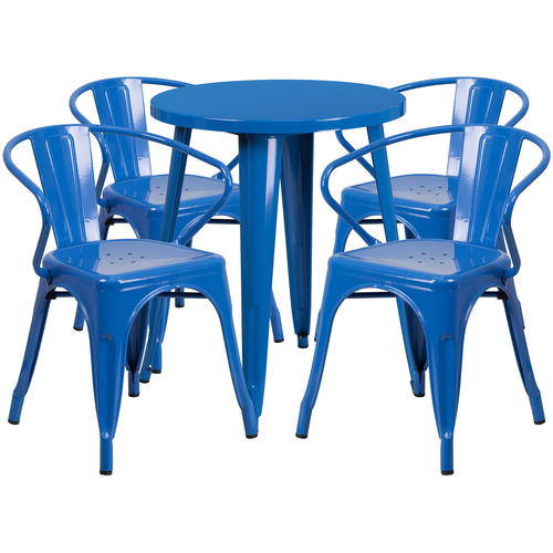 Flash Furniture CH-51080TH-4-18ARM-BL-GG 24" Dia. x 29" H Blue Metal Round Table and 4 Chair Set