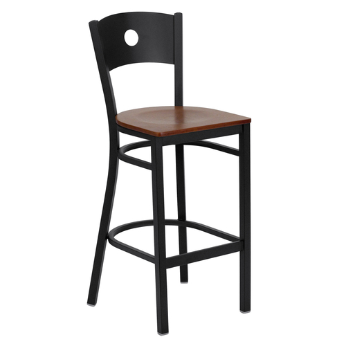 Flash Furniture XU-DG-60120-CIR-BAR-CHYW-GG Cherry Finish Seat Steel Black Powder Coated Frame Hercules Series Restaurant Bar Stool