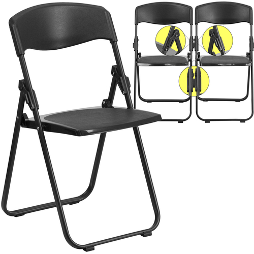 Flash Furniture RUT-I-BLACK-GG Black Plastic Seat and Back Hercules Series Folding Chair