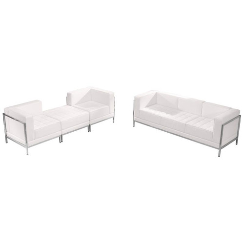 Flash Furniture ZB-IMAG-SET15-WH-GG White LeatherSoft With Integrated Stainless Steel Legs Modular Hercules Imagination Series Sofa