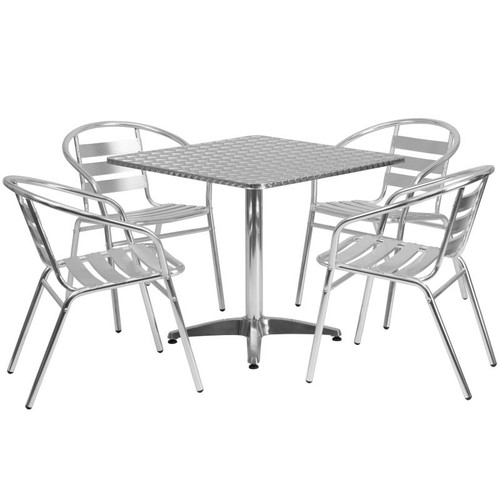 Flash Furniture TLH-ALUM-32SQ-017BCHR4-GG Steel Square Table Set with 4 Chairs