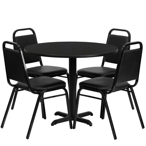 Flash Furniture HDBF1001-GG 36" Dia. x 30" H Black Laminate Finish Round Table Set with 4 Banquet Chairs