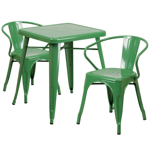 Flash Furniture CH-31330-2-70-GN-GG 23 3/4" W x 23 3/4" D x 29" H Green Galvanized Steel Square Table and 2 Chairs Set